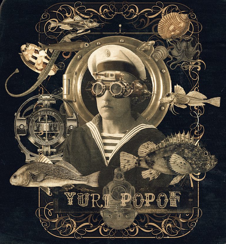 Collage de un nauta con gafas estilo steampunk
